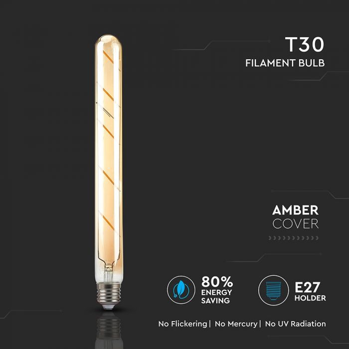 E27 5W(500Lm) LED-lambi hõõgniit AMBER, T30, V-TAC, soe valge valgus 2200K
