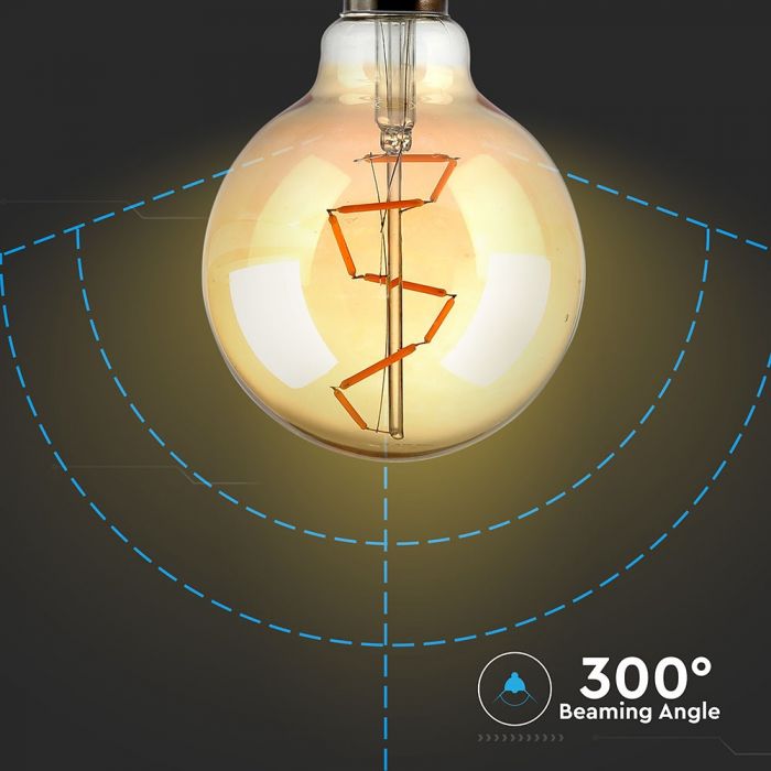 E27 4W (350Lm) светодиодная лампа накаливания AMBER, G95, V-TAC, теплый белый свет 2200K