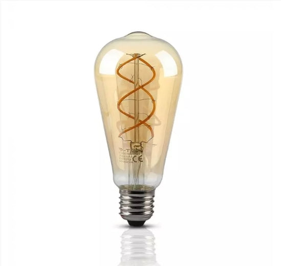 E27 5W(300Lm) LED Spuldze Filament AMBER, ST64, V-TAC, silti balta gaisma 2200K