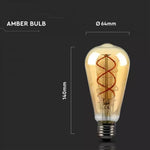 E27 4.8W (300Lm) светодиодная лампа накаливания AMBER, ST64, V-TAC, теплый белый свет 1800K