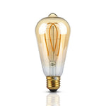 E27 4.8W(300Lm) LED Spuldze Filament AMBER, ST64, V-TAC, silti balta gaisma 1800K