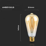 E27 4.8W(300Lm) LED Spuldze Filament AMBER, ST64, V-TAC, silti balta gaisma 1800K