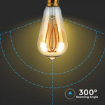 E27 4.8W(300Lm) LED Spuldze Filament AMBER, ST64, V-TAC, silti balta gaisma 1800K