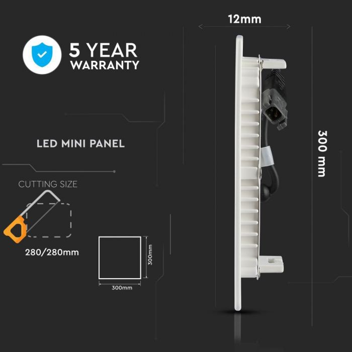 24W(2000Lm) square built-in LED panel, V-TAC SAMSUNG, warranty 5 years, IP20, cold white light 6400K, complete with power supply unit