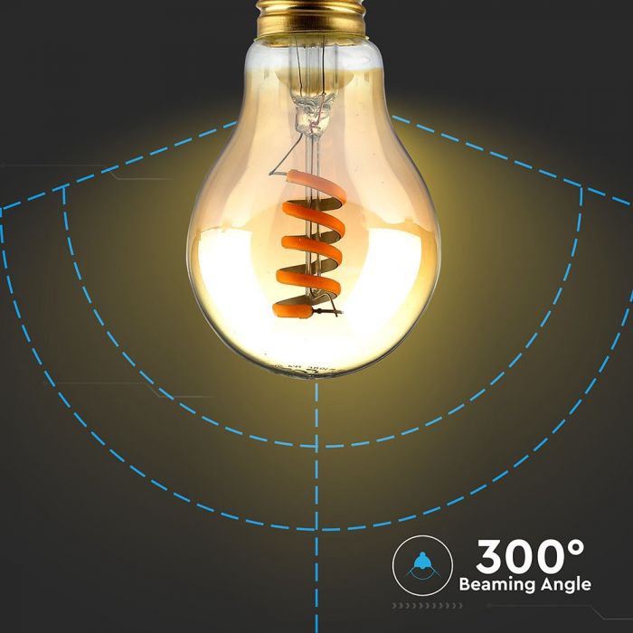 E27 4W(220Lm) LED Spuldze Filament Amber, A60, V-TAC, silti balta gaisma 1800K