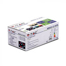 5m LED RGBY-sträng med 10x 0,5W färgade inbyggda glödlampor, vattentät IP44, avstånd mellan armaturer 0,5m x10, strängen börjar med 100-240V-kontakt och slutar med sockel, kan seriekopplas 2 strängar, 0,67kg, 300Lm ljusflöde