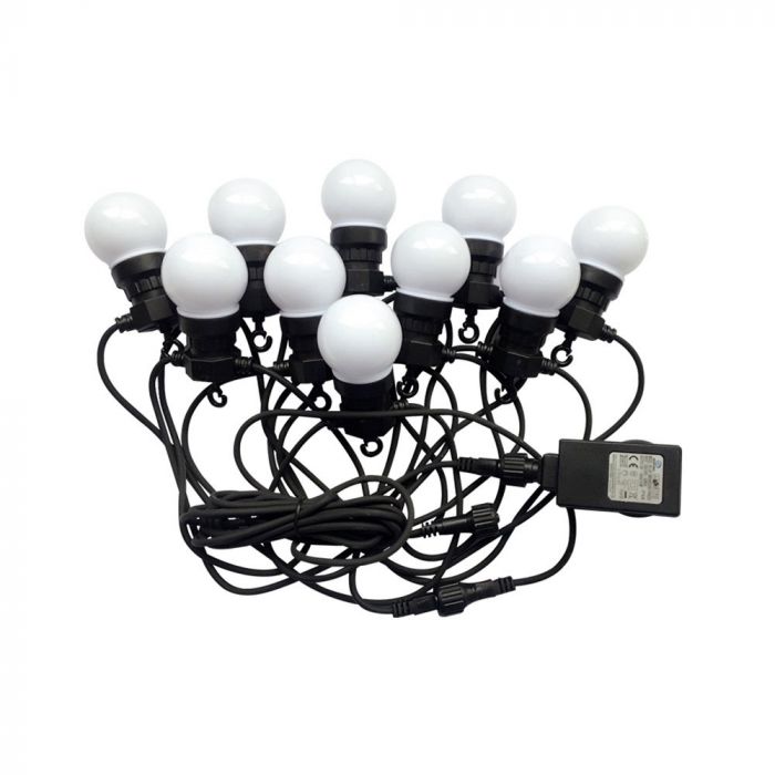 5 m LED virtene ar 10 iebūvētām matētām spuldzēm 0.5W ik pēc 0.5 m, V-TAC, IP44, auksti balta gaisma 6000K