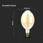 E27 8W(500Lm) LED Bulb Filament, dimmable, BF180, V-TAC, warm white light 2000K