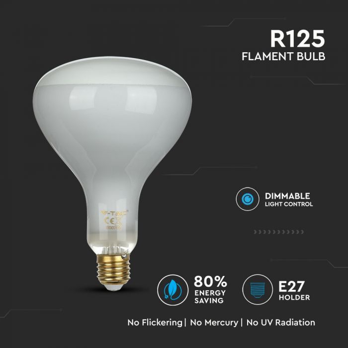 E27 8W(600Lm) LED hõõgniit, timmitav, R125, V-TAC, jaheda valge 6500K