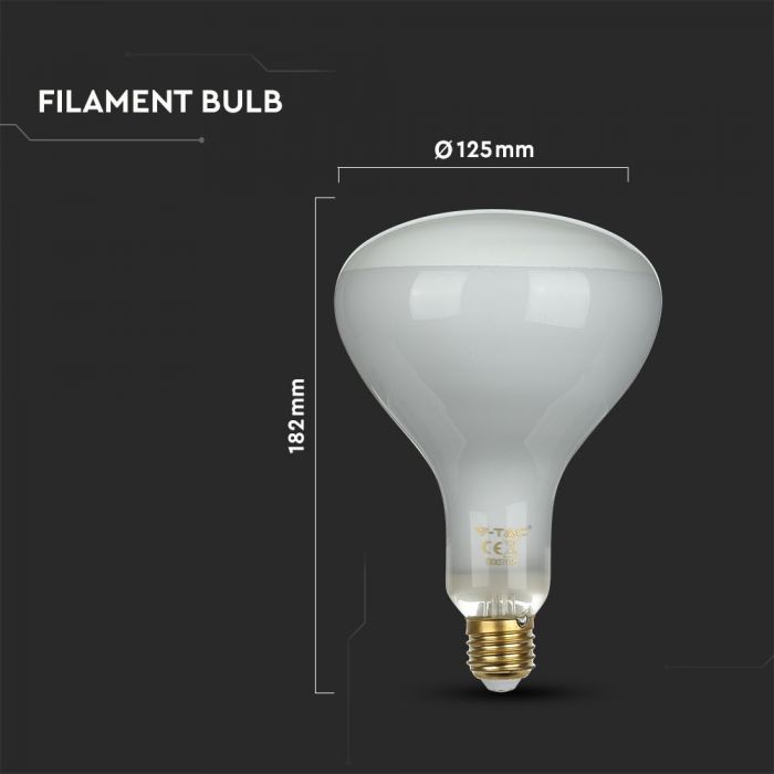 E27 8W(600Lm) LED Spuldze Filament, dimmējama, R125, V-TAC, auksti balta gaisma 6500K