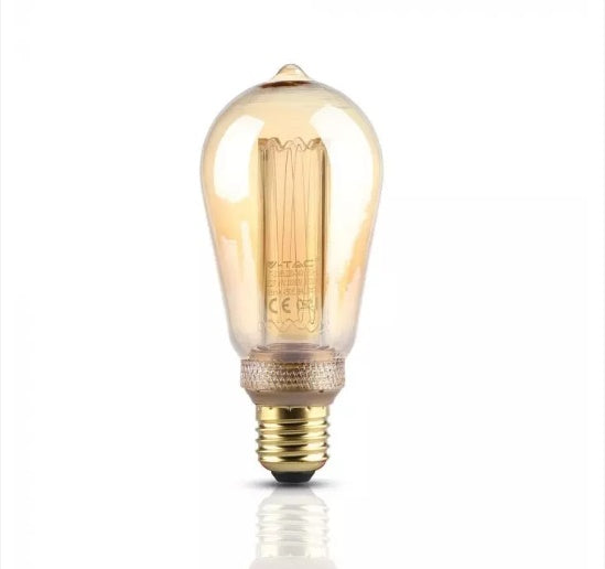 E27 4W(200Lm) LED Spuldze Filament AMBER, ST64, IP20, V-TAC, silti balta gaisma 1800K