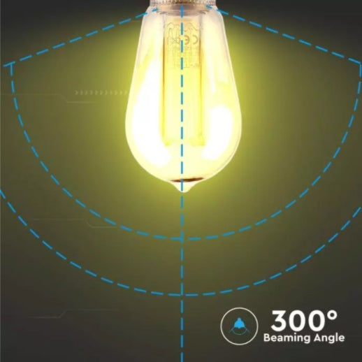 E27 4W(200Lm) LED-lampa Filament AMBER, ST64, IP20, V-TAC, varmvitt ljus 1800K