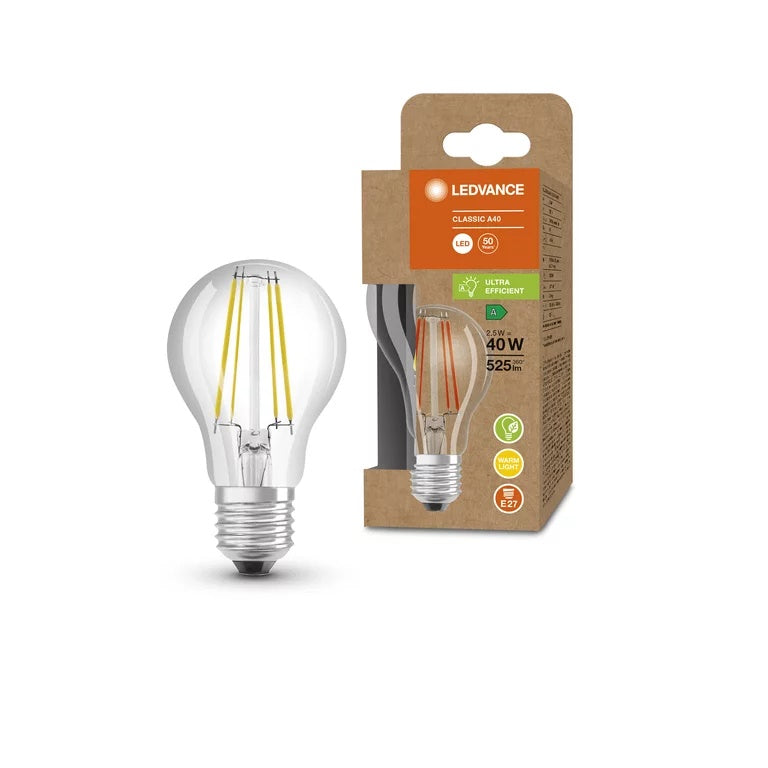 E27 2.5W(525Lm) ORSAM LED Bulb Filament, A60, IP20, warm white light 3000K