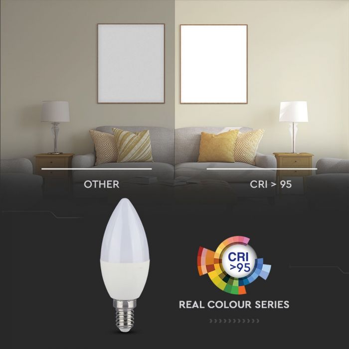 E14 5.5W(470Lm) LED Spuldze, Candle, IP20, V-TAC, silti balta gaisma 2700K