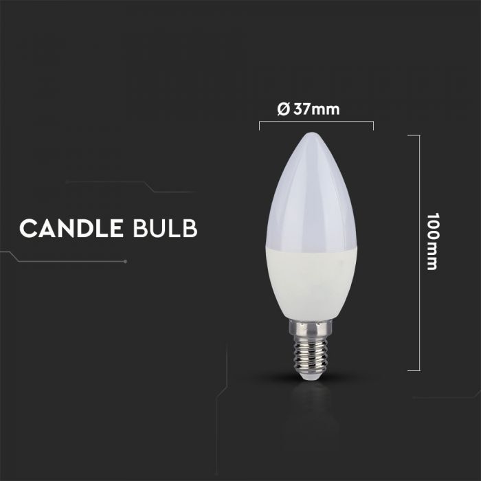 E14 5.5W(470Lm) LED Spuldze, Candle, IP20, V-TAC, silti balta gaisma 2700K