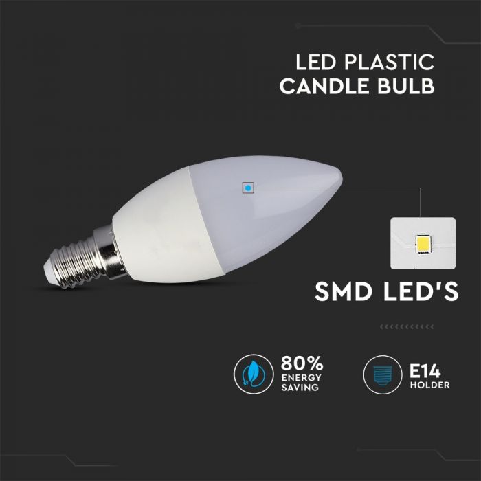 E14 5.5W(470Lm) LED Spuldze, Candle, IP20, V-TAC, silti balta gaisma 2700K