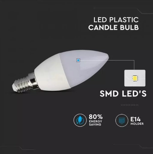 E14 5.5W(470Lm) LED Spuldze, Candle, IP20, V-TAC, auksti balta gaisma 6400K
