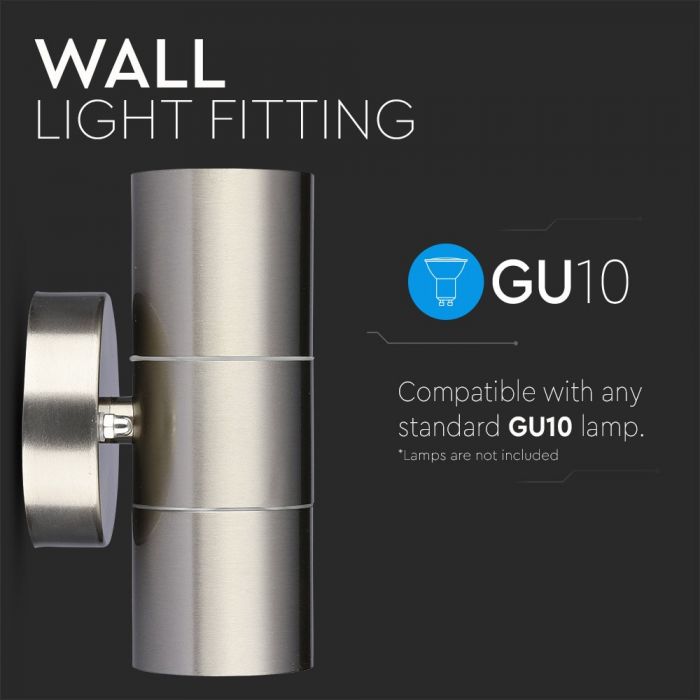 Facade lamp frame 2xGU10, two-way, stainless steel, tempered glass, IP44, V-TAC