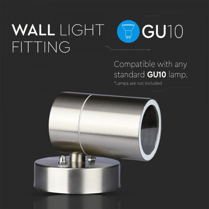Fasādes lampas karkass GU10 spuldzei, nerūsējošā tērauda, rūdīts stikls, IP44, V-TAC