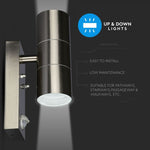 V-TAC Facade lampram med PIR-sensor och 2xGU10 LED-lampor (glödlampor ingår ej), rostfritt stål, IP44