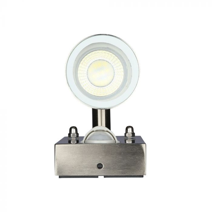 V-TAC Facade lampram med PIR-sensor och 2xGU10 LED-lampor (glödlampor ingår ej), rostfritt stål, IP44