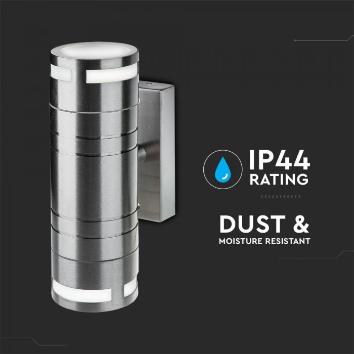 SUPERACTION_V-TAC fassaadilambi raam 2xGU10 LED-pirnidega (pirnid ei kuulu komplekti, kahesuunaline, roostevaba teras, IP44