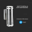 SUPERACTION_V-TAC fassaadilambi raam 2xGU10 LED-pirnidega (pirnid ei kuulu komplekti, kahesuunaline, roostevaba teras, IP44