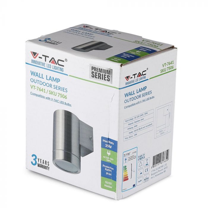SUPERACTION_V-TAC Ram för fasadlampa med 1xGU10 LED-lampa (glödlampa ingår ej), rostfritt stål, IP44