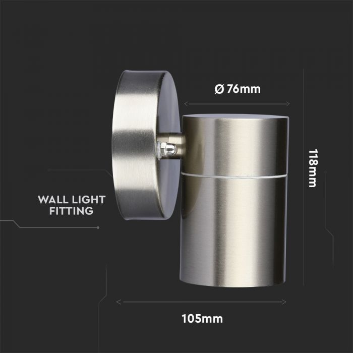SUPERACTION_V-TAC Ram för fasadlampa med 1xGU10 LED-lampa (glödlampa ingår ej), rostfritt stål, IP44