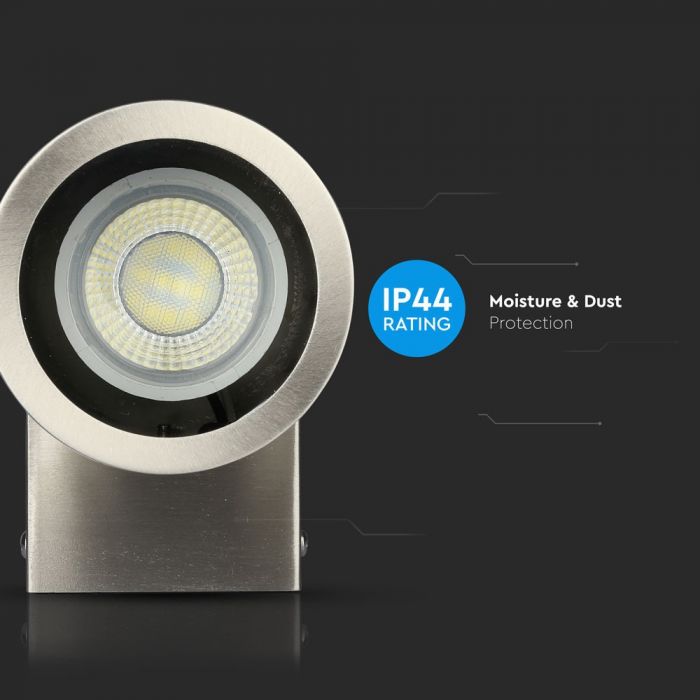 SUPERAKCIJA_V-TAC Fasādes lampas karkass ar 1xGU10 LED spuldzi (spuldze nav iekļauta), nerūsējošā tērauda, IP44