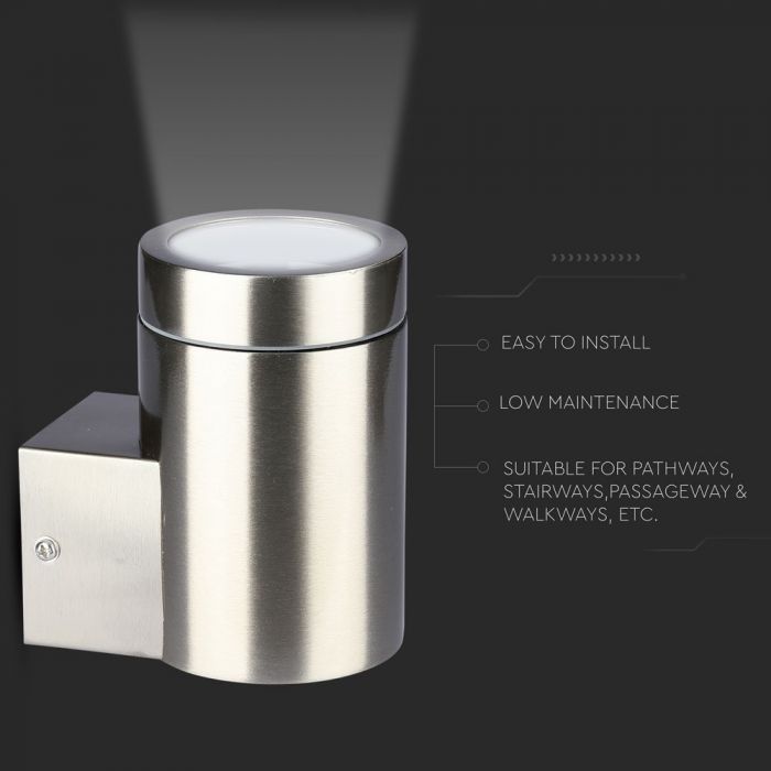 SUPERAKCIJA_V-TAC Fasādes lampas karkass ar 1xGU10 LED spuldzi (spuldze nav iekļauta), nerūsējošā tērauda, IP44