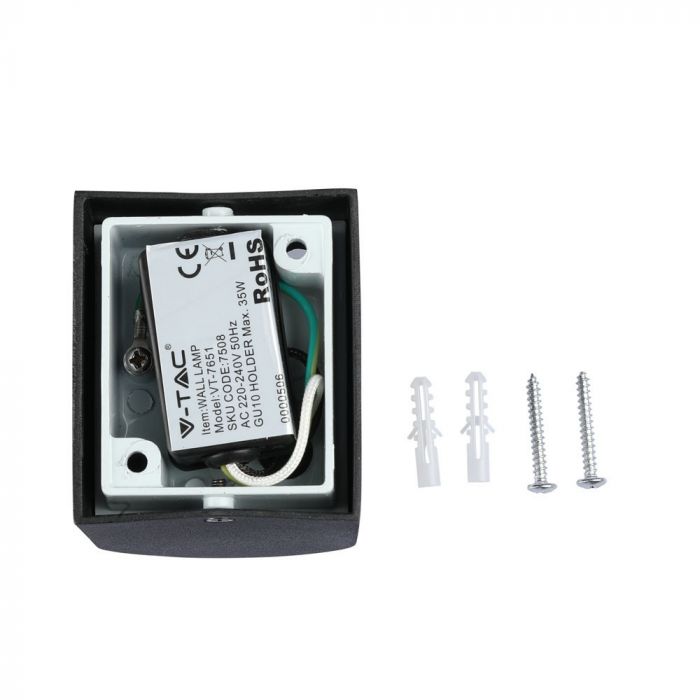 V-TAC Fasādes lampas karkass ar 1xGU10 LED spuldzi (spuldze nav iekļauta)i, melns, IP44