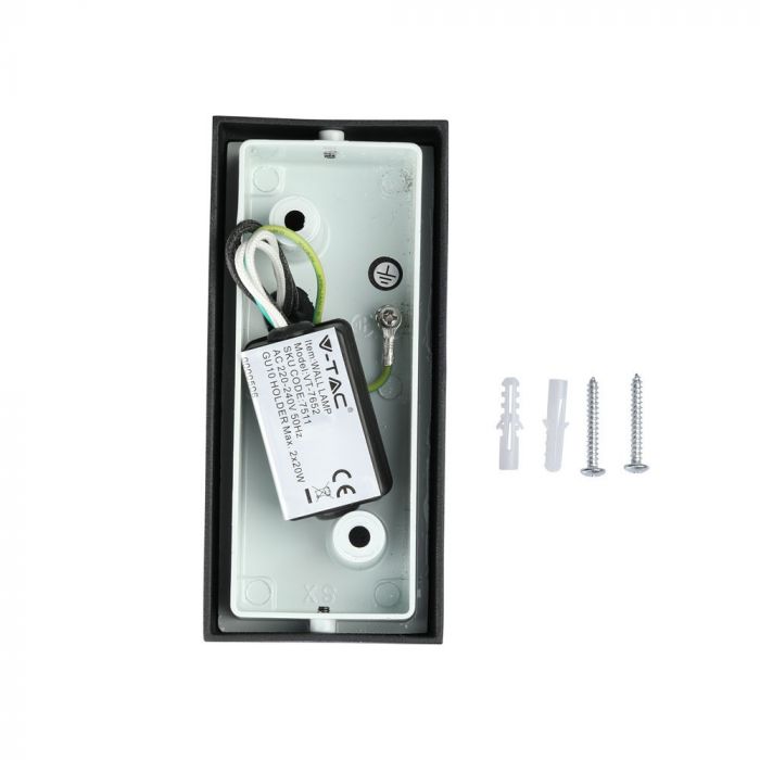 V-TAC Facade lamp frame with 2xGU10 LED bulbs (bulbs not included), black, IP44