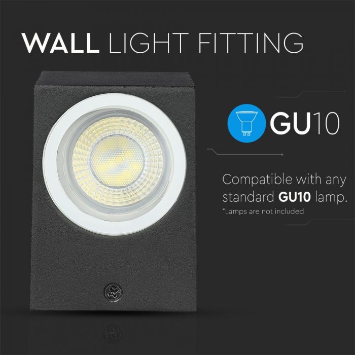 V-TAC Facade lamp frame with 2xGU10 LED bulbs (bulbs not included), black, IP44