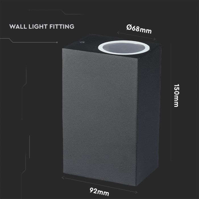 V-TAC Facade lamp frame with 2xGU10 LED bulbs (bulbs not included), black, IP44