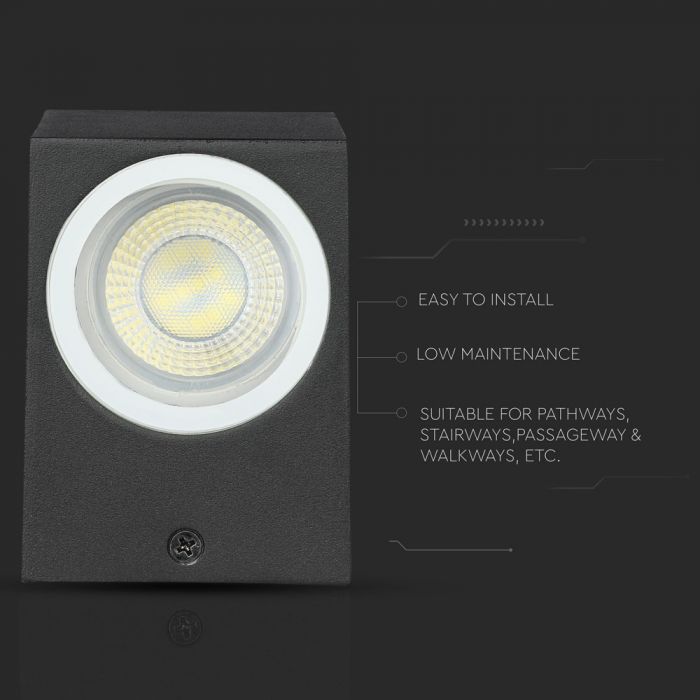 V-TAC Fassaadi valgusti raam 2xGU10 LED-pirnidega (pirnid ei kuulu komplekti), must, IP44