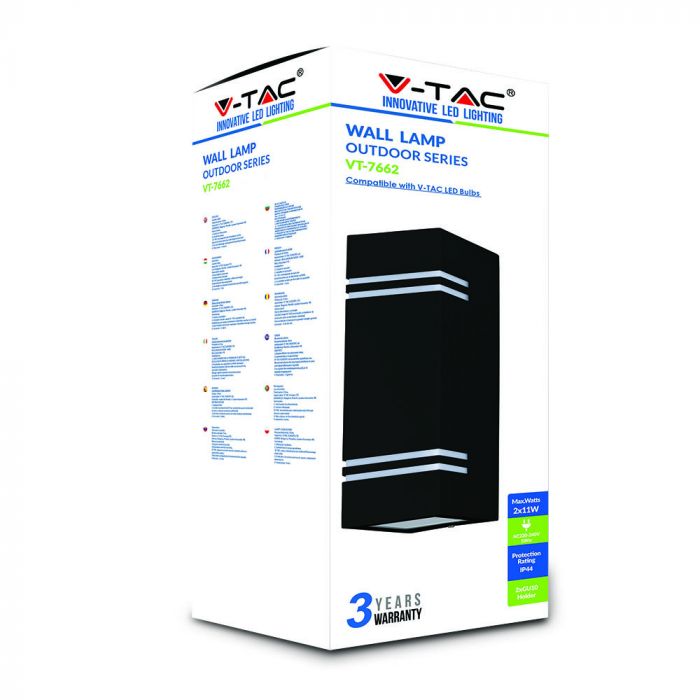 V-TAC Facade lampram med 2xGU10 LED-lampor (glödlampor ingår ej), svart, IP44