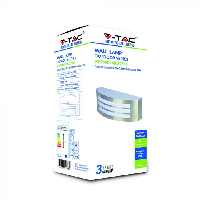 V-TAC Facade lamp frame with 2xE27 LED bulbs (bulbs not included), black, IP44