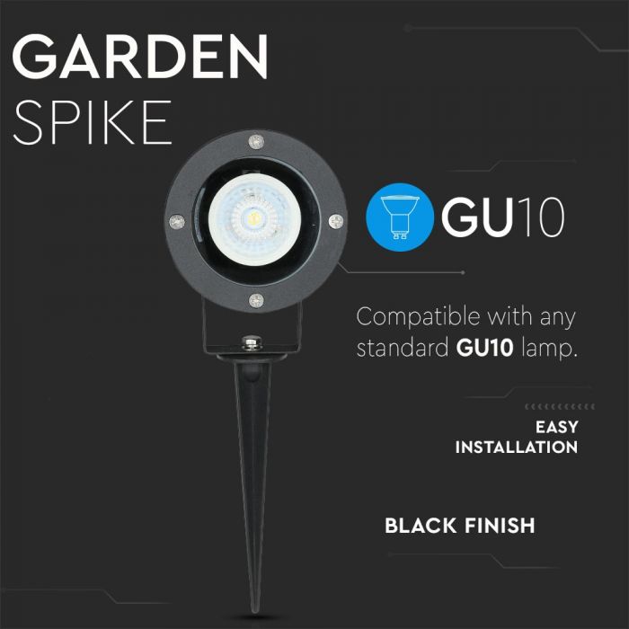 V-TAC LED garden lamp, compatible with GU10 bulb, ground-mounted, aluminum housing, black, IP65