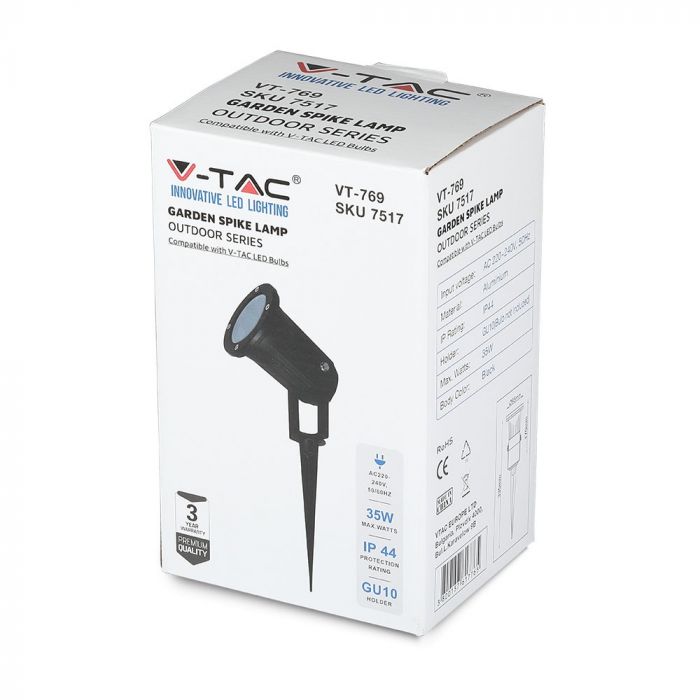 V-TAC Ground-mounted frame with 1xGU10 LED bulb (bulb not included), black, IP65