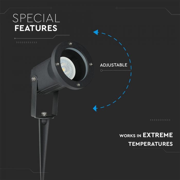 V-TAC Ground-mounted frame with 1xGU10 LED bulb (bulb not included), black, IP65