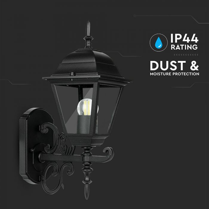 V-TAC fassaadilambi raam 1xE27 LED-pirniga (pirn ei kuulu komplekti), pirn ülespoole suunatud, must, IP44, V-TAC