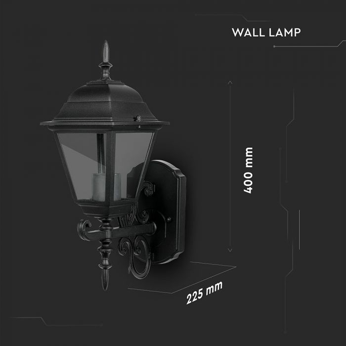 V-TAC fassaadilambi raam 1xE27 LED-pirniga (pirn ei kuulu komplekti), pirn ülespoole suunatud, must, IP44, V-TAC