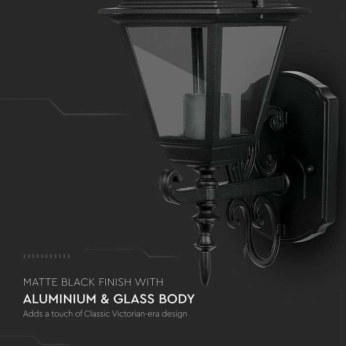 V-TAC Fasādes lampas karkass ar 1xE27 LED spuldzi (spuldze nav iekļauta), spuldze vērsta uz augšu, melns, IP44, V-TAC