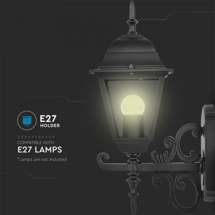 V-TAC fassaadilambi raam 1xE27 LED-pirniga (pirn ei kuulu komplekti), pirn ülespoole suunatud, must, IP44, V-TAC