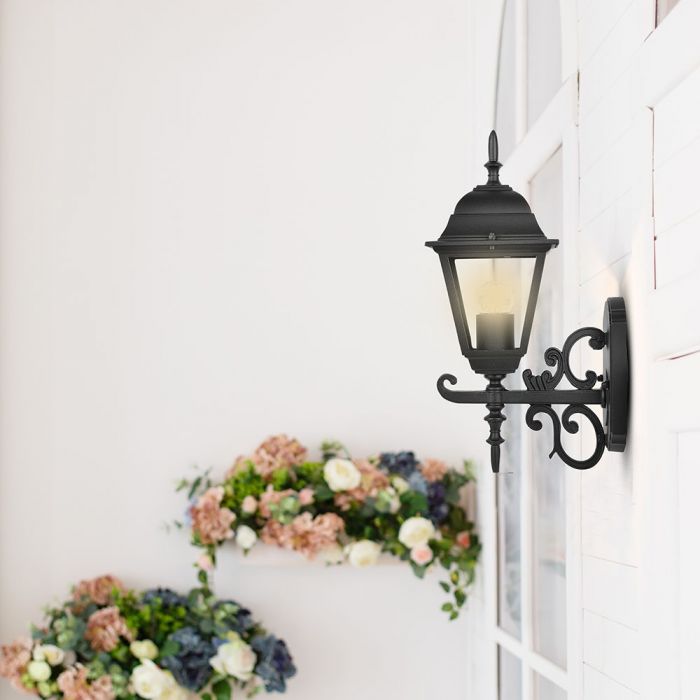 V-TAC Fasādes lampas karkass ar 1xE27 LED spuldzi (spuldze nav iekļauta), spuldze vērsta uz augšu, melns, IP44, V-TAC