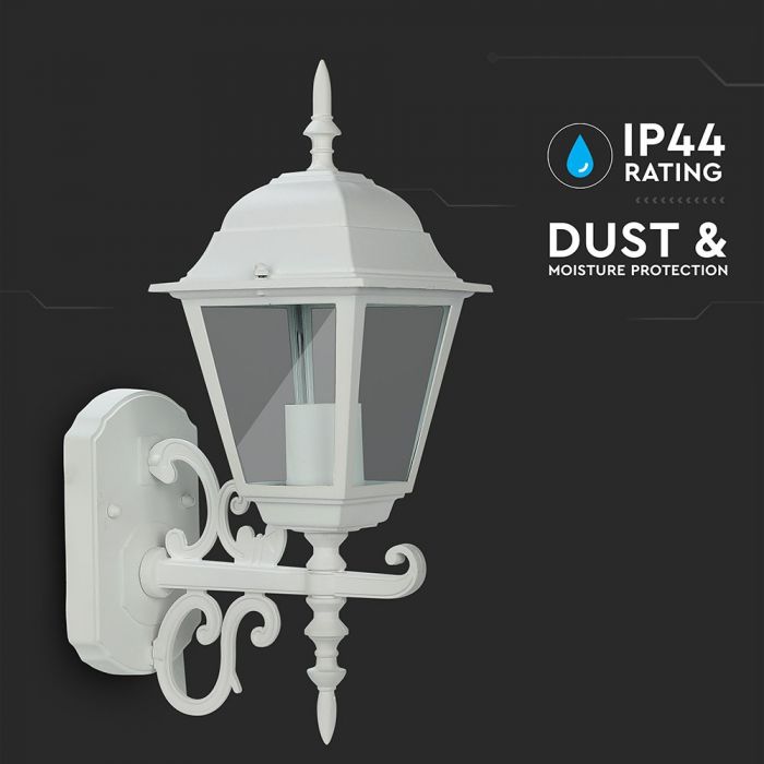 V-TAC Fasadlampram med 1xE27 LED-lampa (glödlampa ingår ej), lampan vänd uppåt, vit, IP44, V-TAC