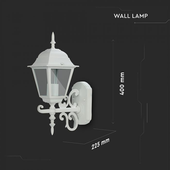 V-TAC Fasadlampram med 1xE27 LED-lampa (glödlampa ingår ej), lampan vänd uppåt, vit, IP44, V-TAC