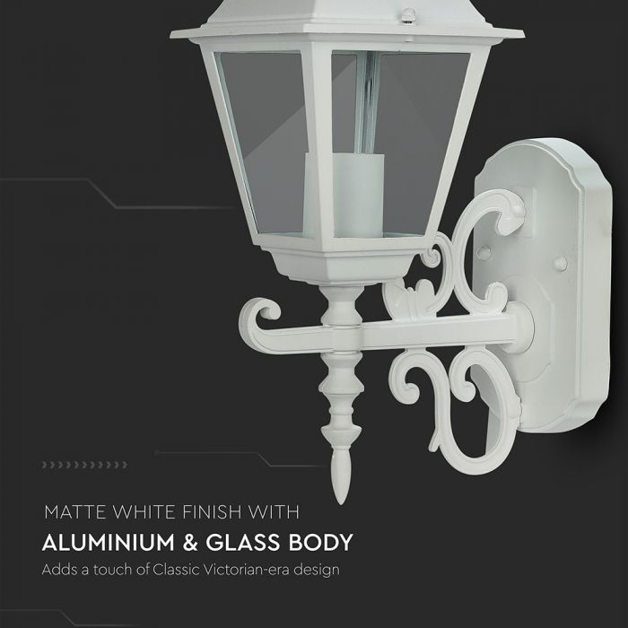 V-TAC Fasadlampram med 1xE27 LED-lampa (glödlampa ingår ej), lampan vänd uppåt, vit, IP44, V-TAC