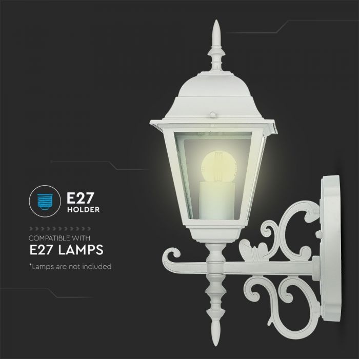 V-TAC Fasadlampram med 1xE27 LED-lampa (glödlampa ingår ej), lampan vänd uppåt, vit, IP44, V-TAC